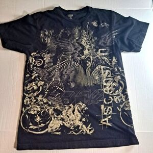 Nobo Crew Neck Black Graphic Tee Shirt Small guitar flowers